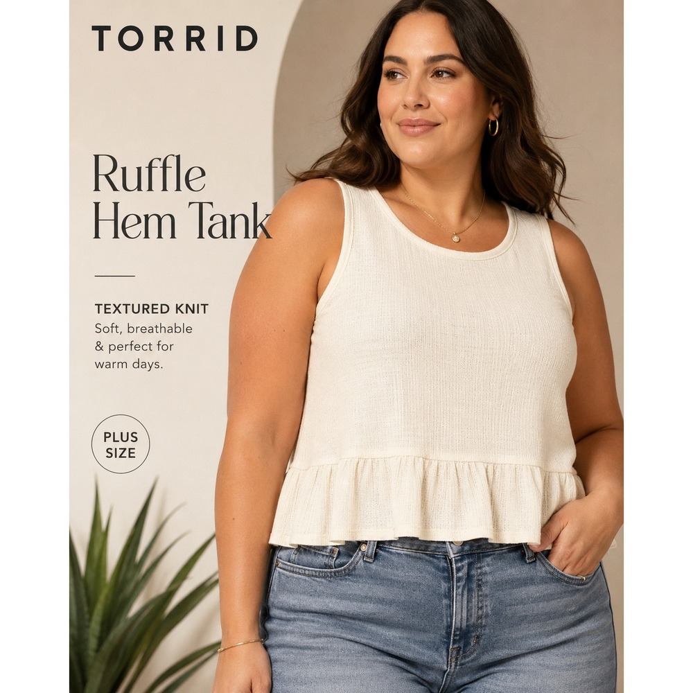 NEW Torrid Cream Textured Knit Ruffle Crop Top Tank Plus Size 4X‎